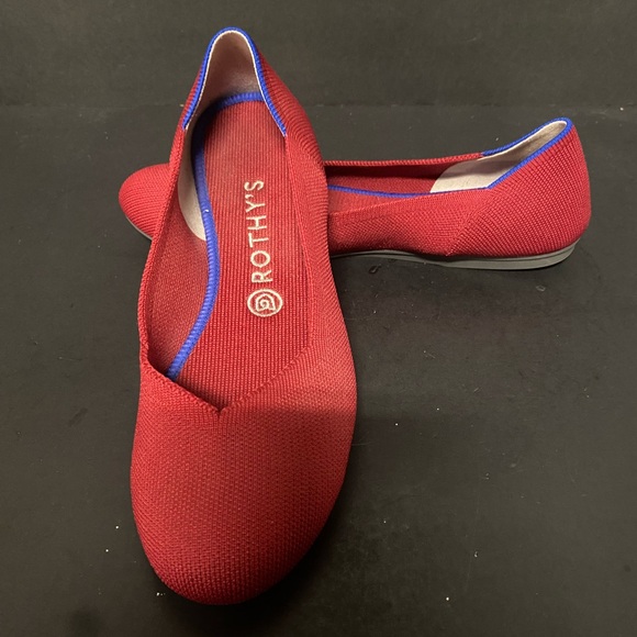 Rothy's Shoes - Rothy's Vibrant Red Flats with Blue Trim